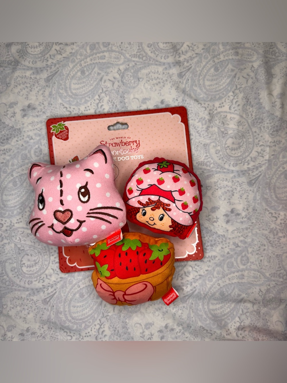 Strawberry Shortcake, Custard Cat, and a basket of Strawberries Dog Pet Toys